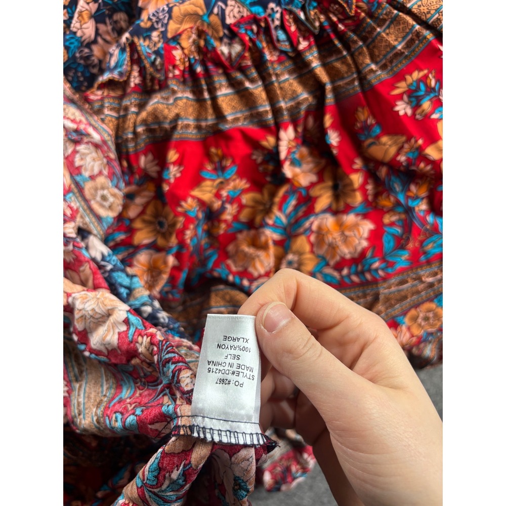 Baltic Born Floral Maxi Dress XL Boho Smocked Empire Waist V-Neck Tiered Rayon - Picture 2 of 7